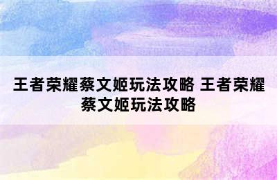 王者荣耀蔡文姬玩法攻略 王者荣耀蔡文姬玩法攻略